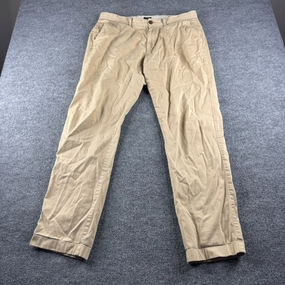 J Crew Flex Pants Mens 34x34 Beige Cotton Stretch Slim Fit Straight Chino Casual